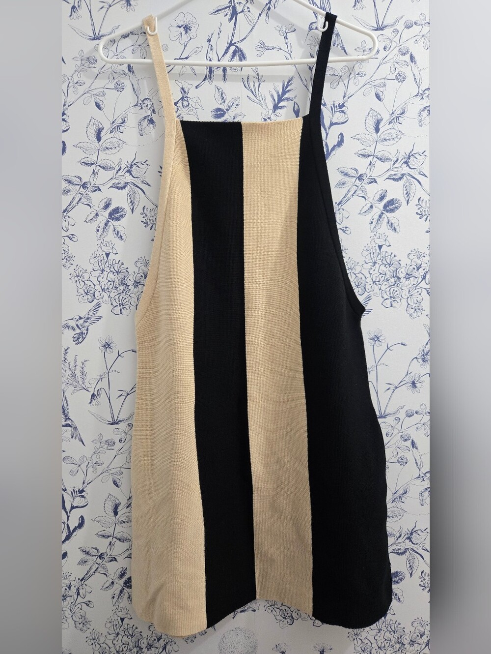 Heyson Neutral Black and Beige Striped Knit Tank Dress